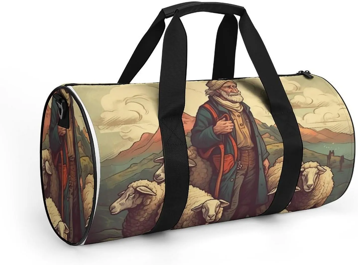 Sports Gym Bag for Women Men Travel Duffel Bag Tote Weekender Bag Man Leads The Sheep Carry on Overnight Bag for Travel Swimming Fitness Workout Sports Duffle Bag