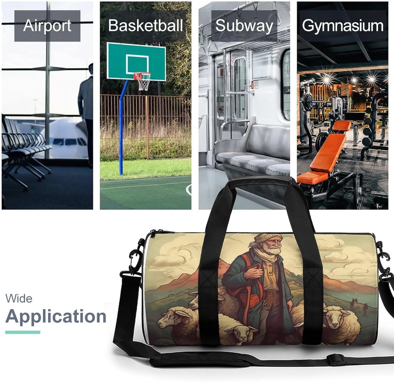 Sports Gym Bag for Women Men Travel Duffel Bag Tote Weekender Bag Man Leads The Sheep Carry on Overnight Bag for Travel Swimming Fitness Workout Sports Duffle Bag