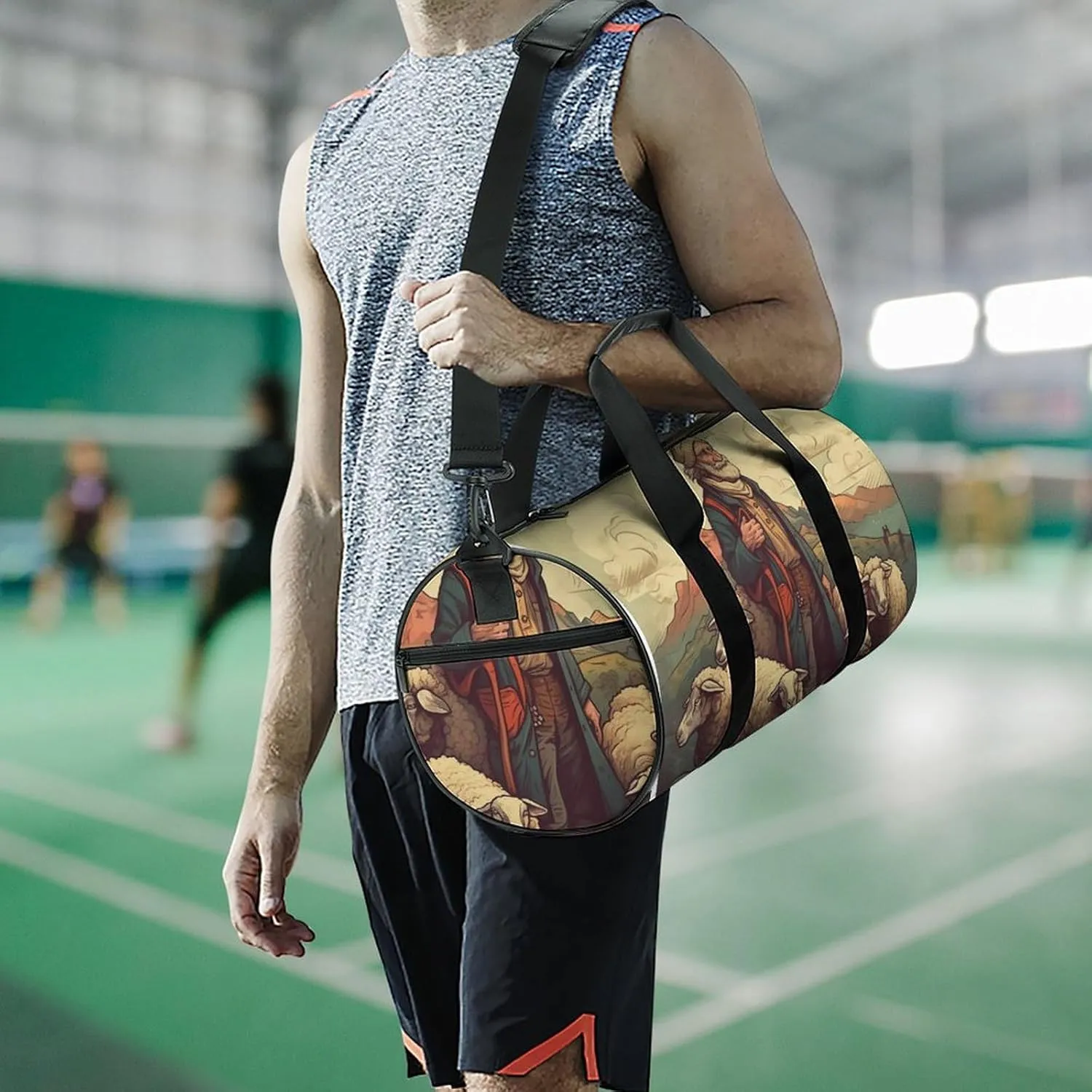 Sports Gym Bag for Women Men Travel Duffel Bag Tote Weekender Bag Man Leads The Sheep Carry on Overnight Bag for Travel Swimming Fitness Workout Sports Duffle Bag