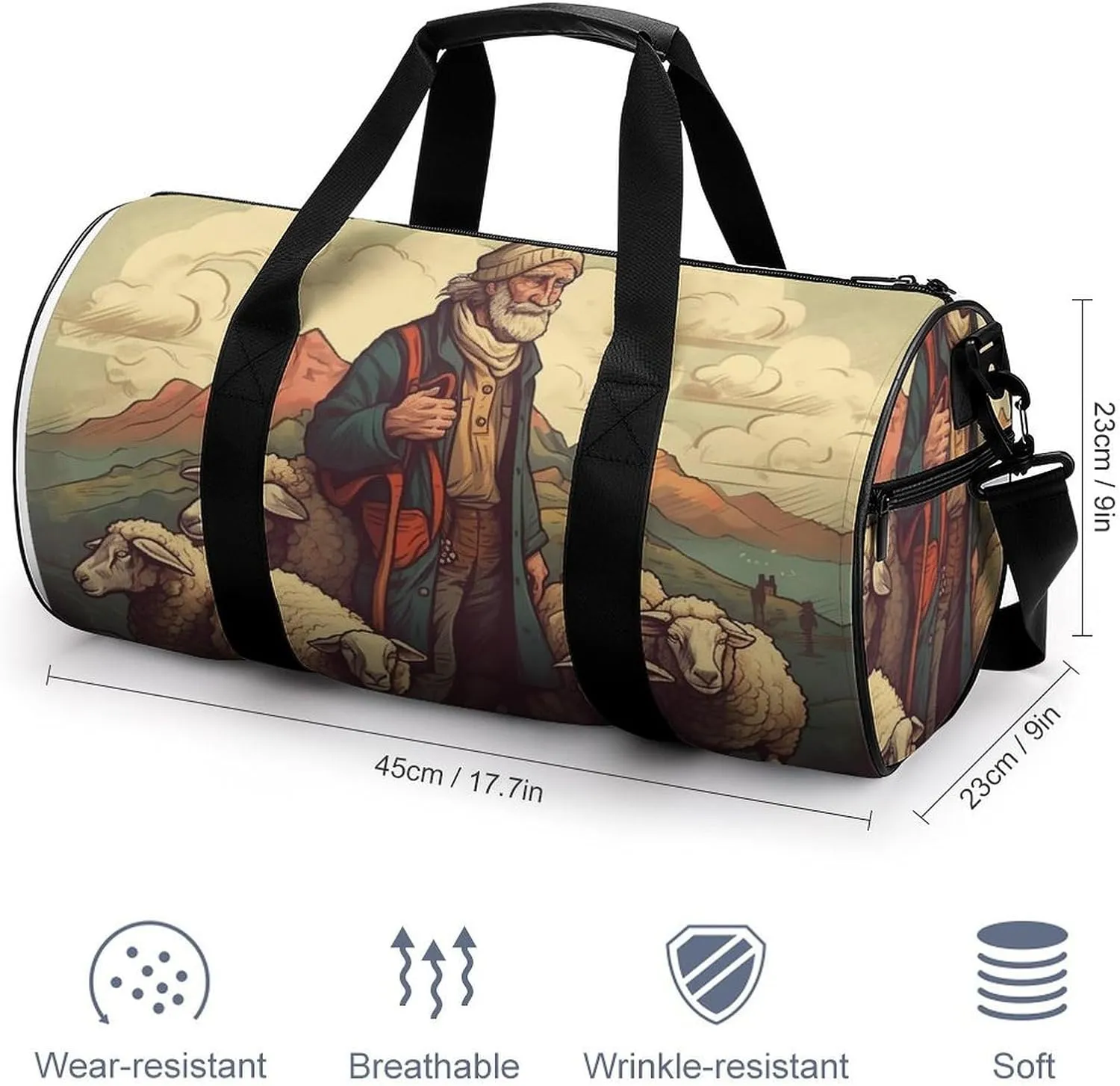 Sports Gym Bag for Women Men Travel Duffel Bag Tote Weekender Bag Man Leads The Sheep Carry on Overnight Bag for Travel Swimming Fitness Workout Sports Duffle Bag