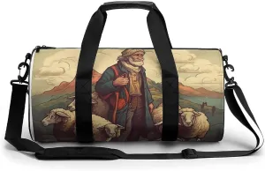 Sports Gym Bag for Women Men Travel Duffel Bag Tote Weekender Bag Man Leads The Sheep Carry on Overnight Bag for Travel Swimming Fitness Workout Sports Duffle Bag