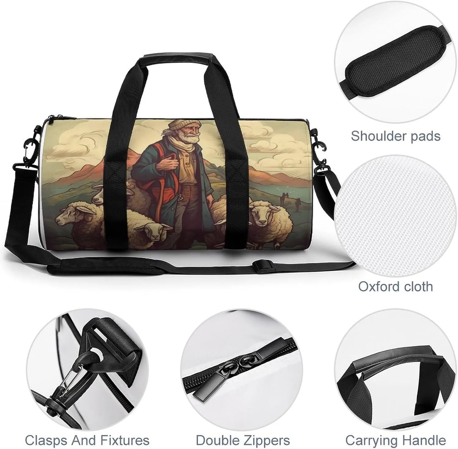 Sports Gym Bag for Women Men Travel Duffel Bag Tote Weekender Bag Man Leads The Sheep Carry on Overnight Bag for Travel Swimming Fitness Workout Sports Duffle Bag