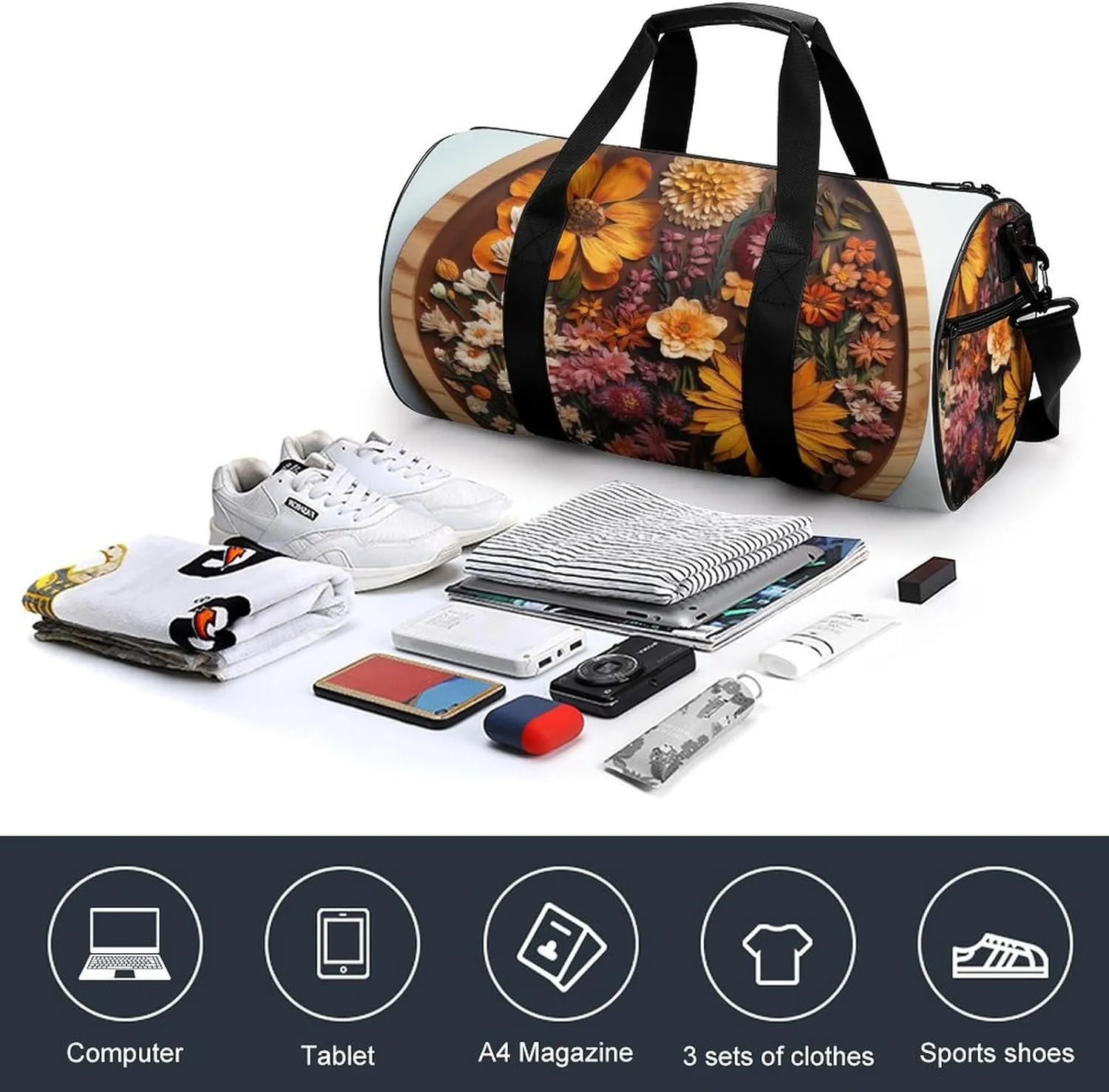 Sports Gym Bag for Women Men Travel Duffel Bag Tote Weekender Bag Specimens of Flowers Carry on Overnight Bag for Travel Swimming Fitness Workout Sports Duffle Bag