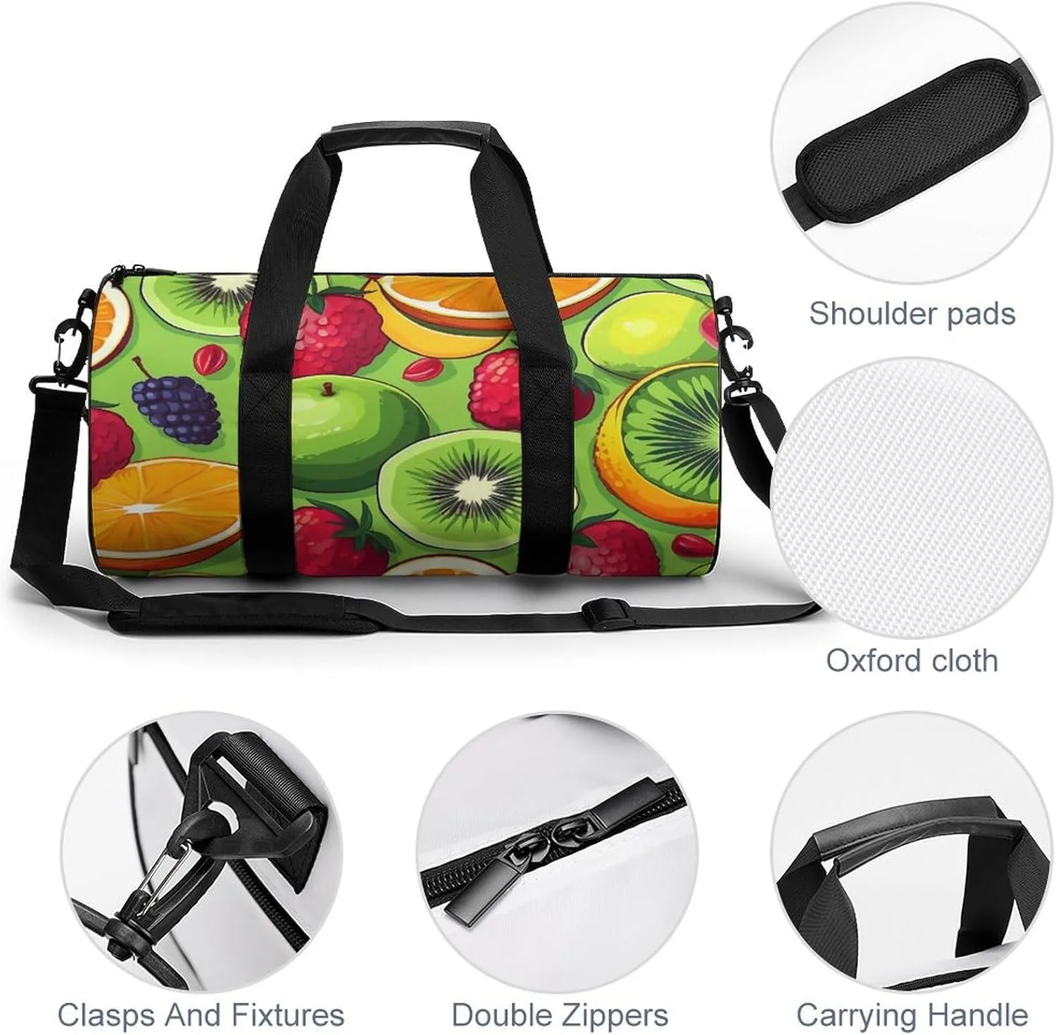 Sports Gym Bag for Women Men Travel Duffel Bag Tote Weekender Bag Various Fruits Carry on Overnight Bag for Travel Swimming Fitness Workout Sports Duffle Bag