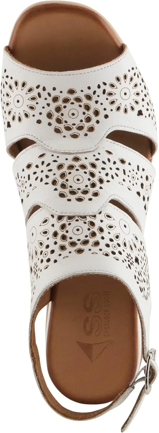 Spring Step Plasma Leather Women's Sandal | Low Heel Sandals for Women with Floral Perforated Full Coverage Upper, Stretch Buckle Closure