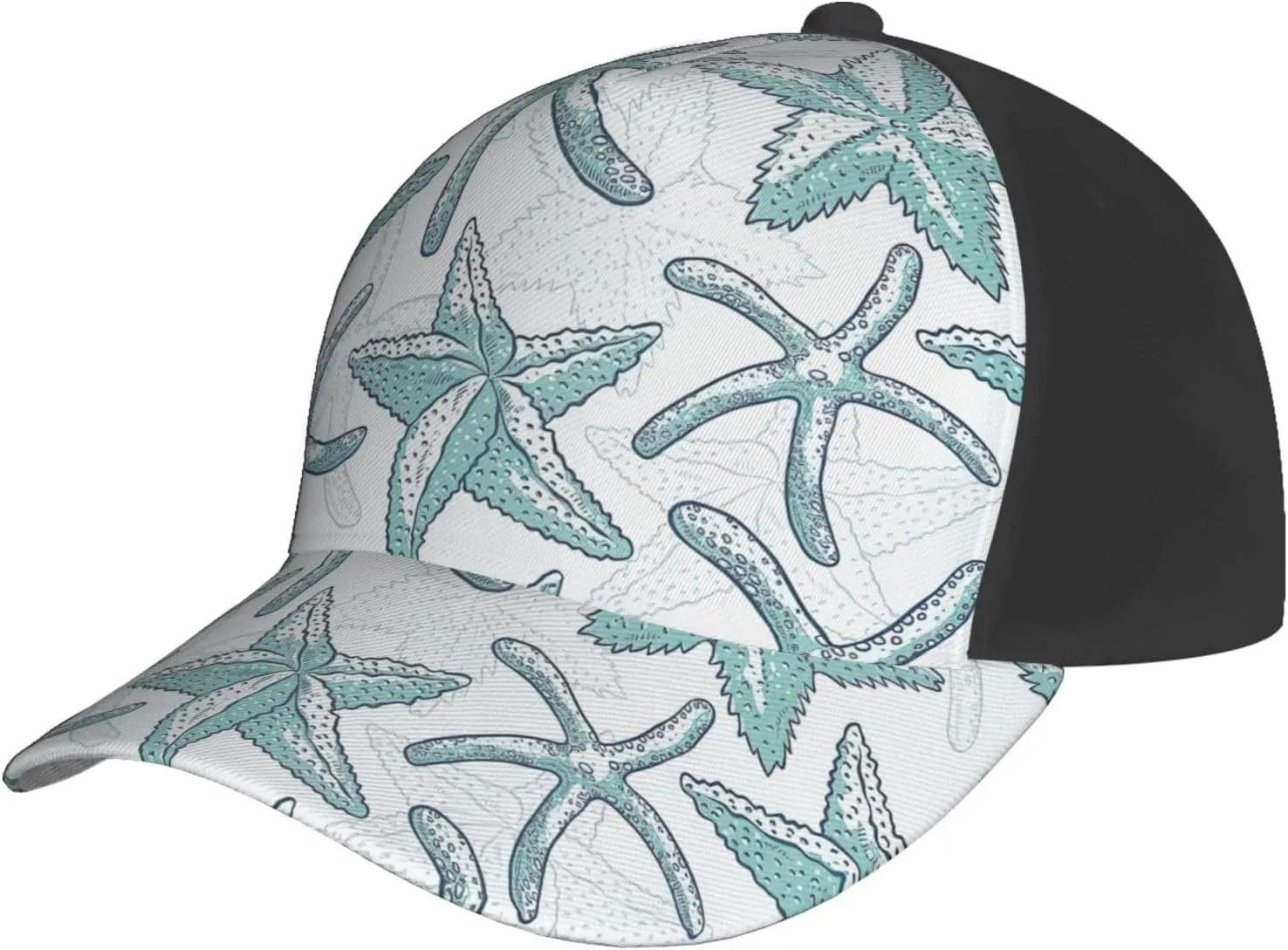 Starfish Print Baseball Cap for Men and Women – Curved Brim, Perfect for Outdoor, Sports, Travel, and Four Seasons Black