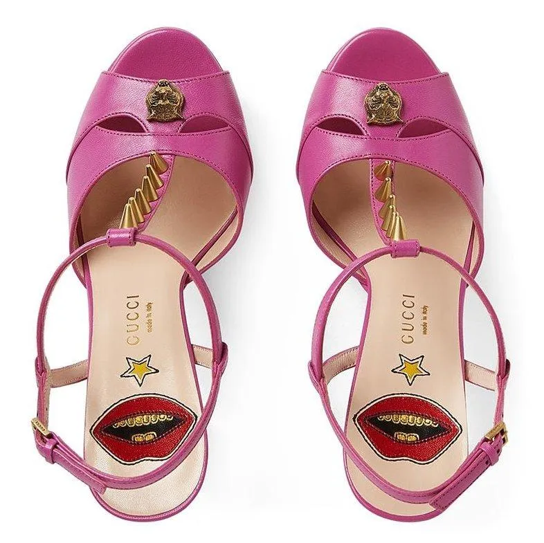 Studded Leather Platform Sandal Pump, Fuchsia