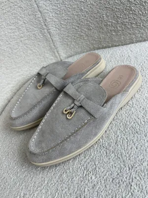 Suede Loafer Sliders With Gold Charm Detail  ( 2 Colours )