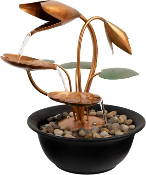 Tabletop Water Fountain-10.5 Cascading Water Over Metal Flowers and Leaves, Electric Pump, Soothing Indoor Waterfall for Home Decor by Pure Garden