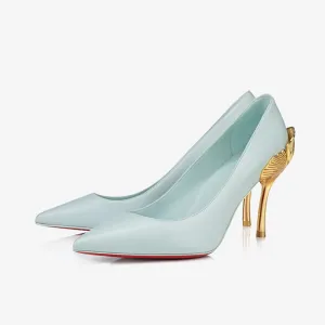 Teal Pump with Golden Ginkgo Leaf Heel