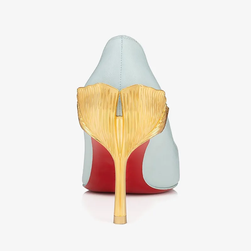 Teal Pump with Golden Ginkgo Leaf Heel