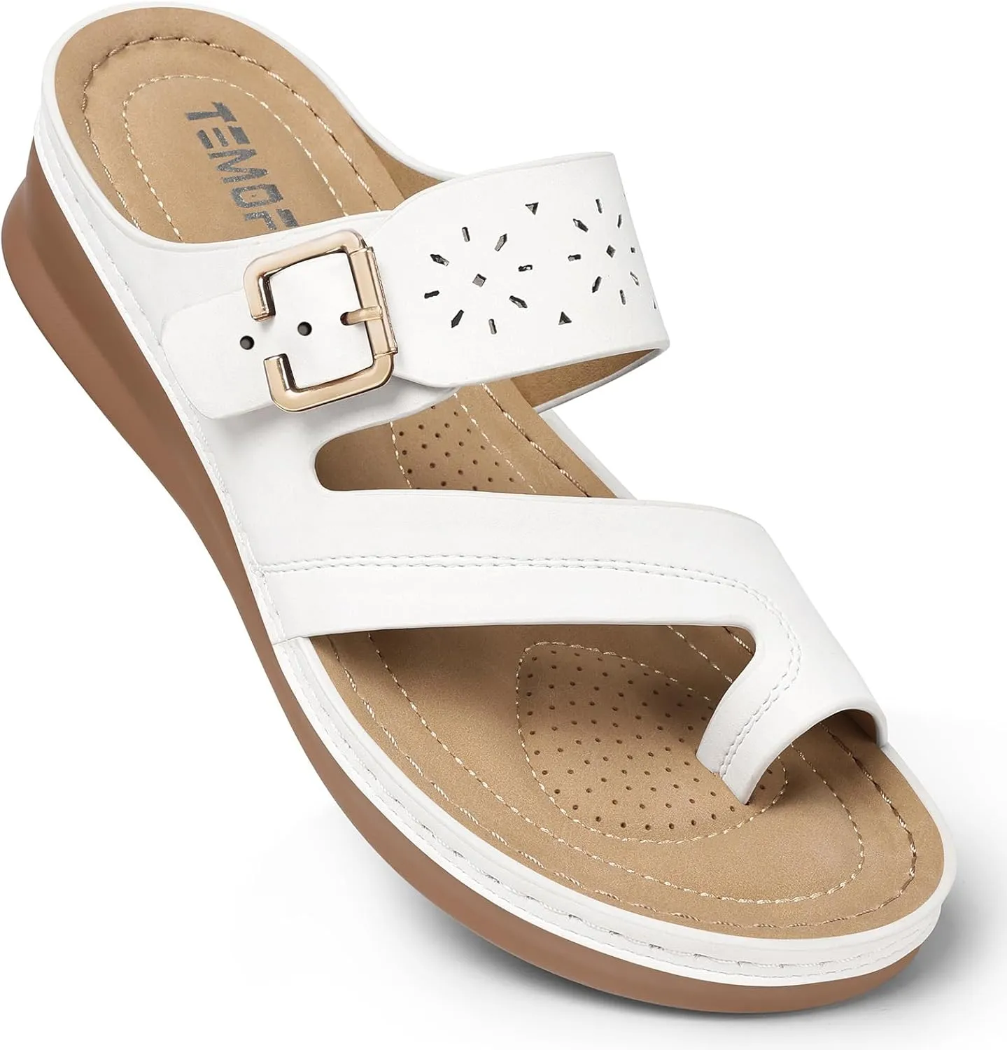 TEMOFON Flip Flops for Women Summer: Arch Support Comfortable Walking - Dressy Wedge Sandals Slip on - White Open Toe Sandals Size 8