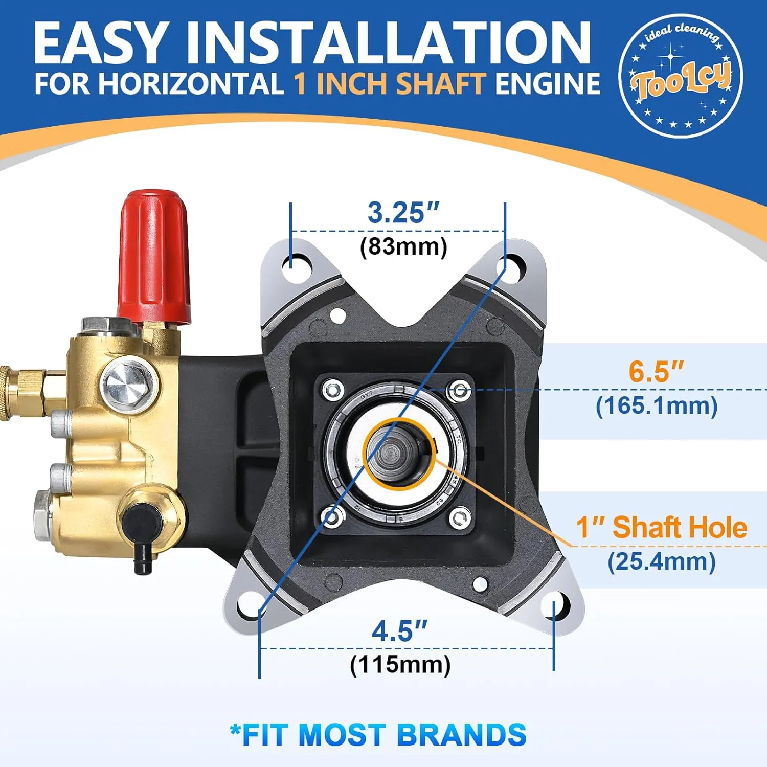 TOOLCY Pressure Washer Pump 3600-4000 PSI Max, 4 GPM Triplex Plunger Pressure Pump, Horizontal 1 inch Shaft Gas Power Washer Pump with Pressure Adjustment Unloader, Direct Drive