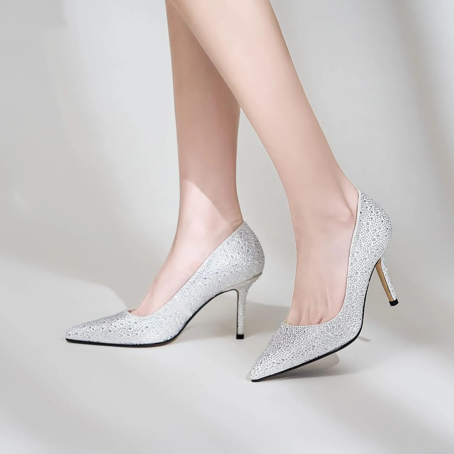 Tsrenlmln Rhinestone Pumps for Women Fashion Sparkly Stiletto Heels with Low Heel Womens Slip-on Wedding Dress Shoes