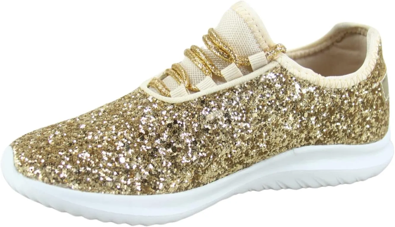 TZ Kid's Girl's Fashion Glitter Sparkle Slip On Lace Casual Walking Sneaker Shoes