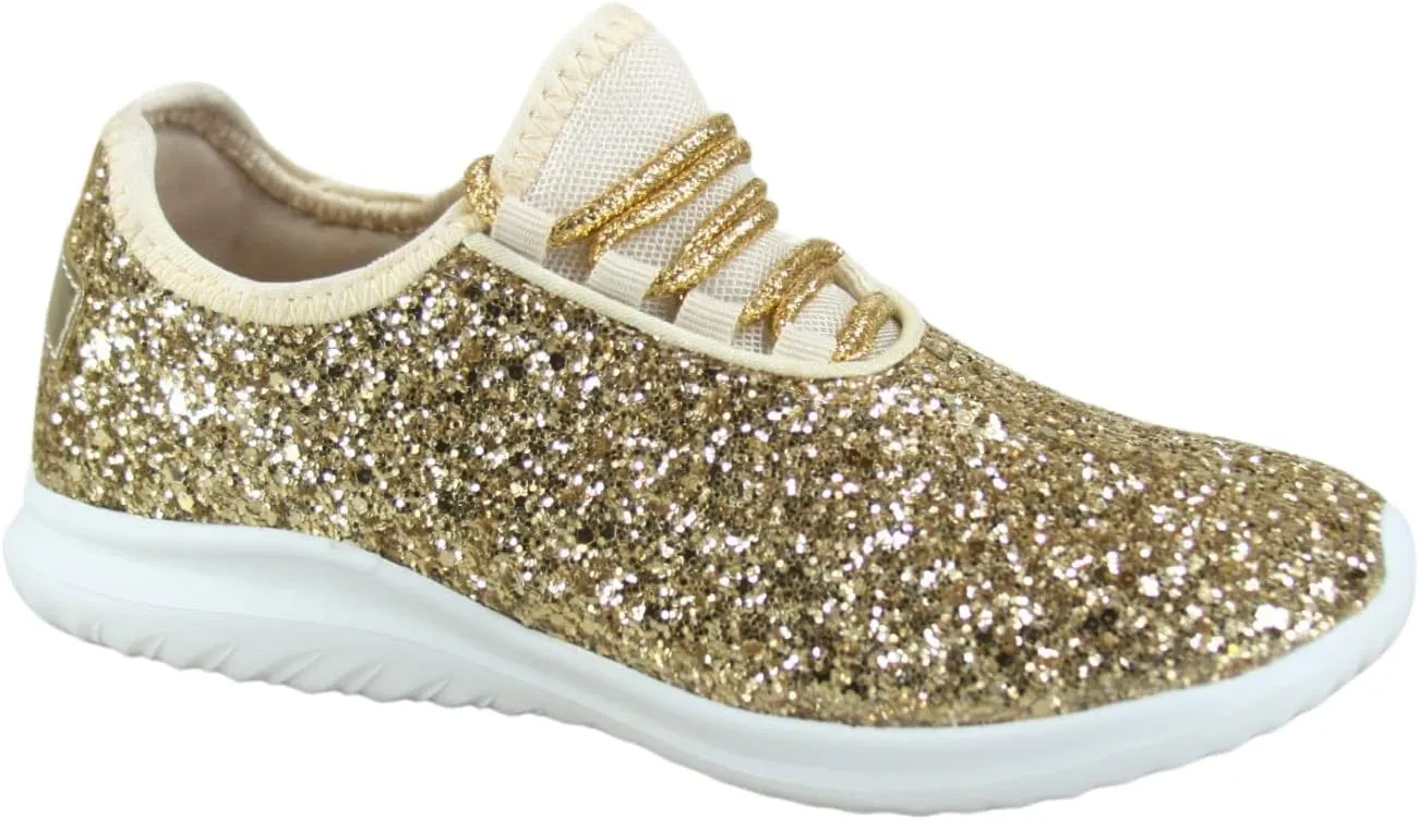 TZ Kid's Girl's Fashion Glitter Sparkle Slip On Lace Casual Walking Sneaker Shoes