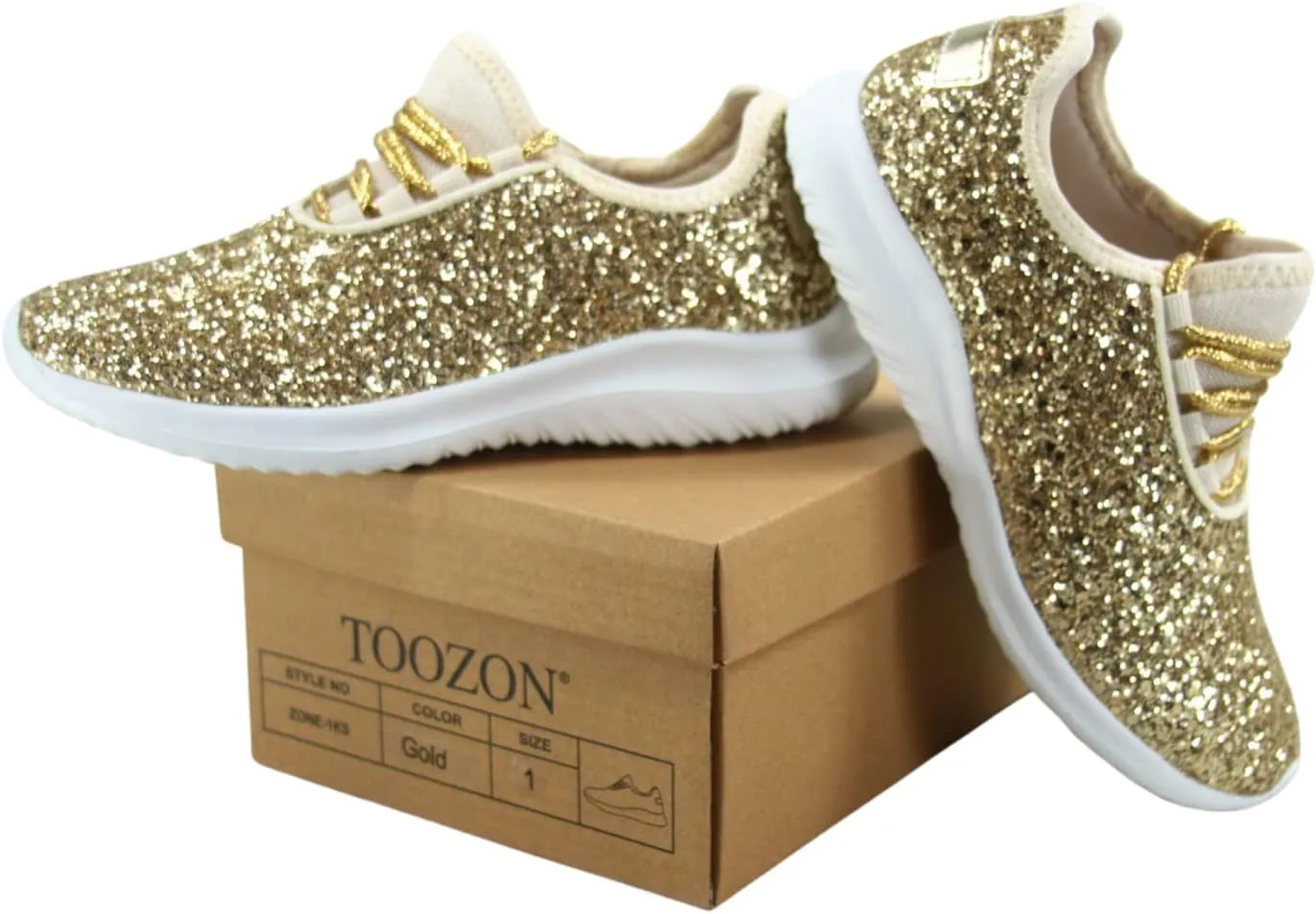 TZ Kid's Girl's Fashion Glitter Sparkle Slip On Lace Casual Walking Sneaker Shoes