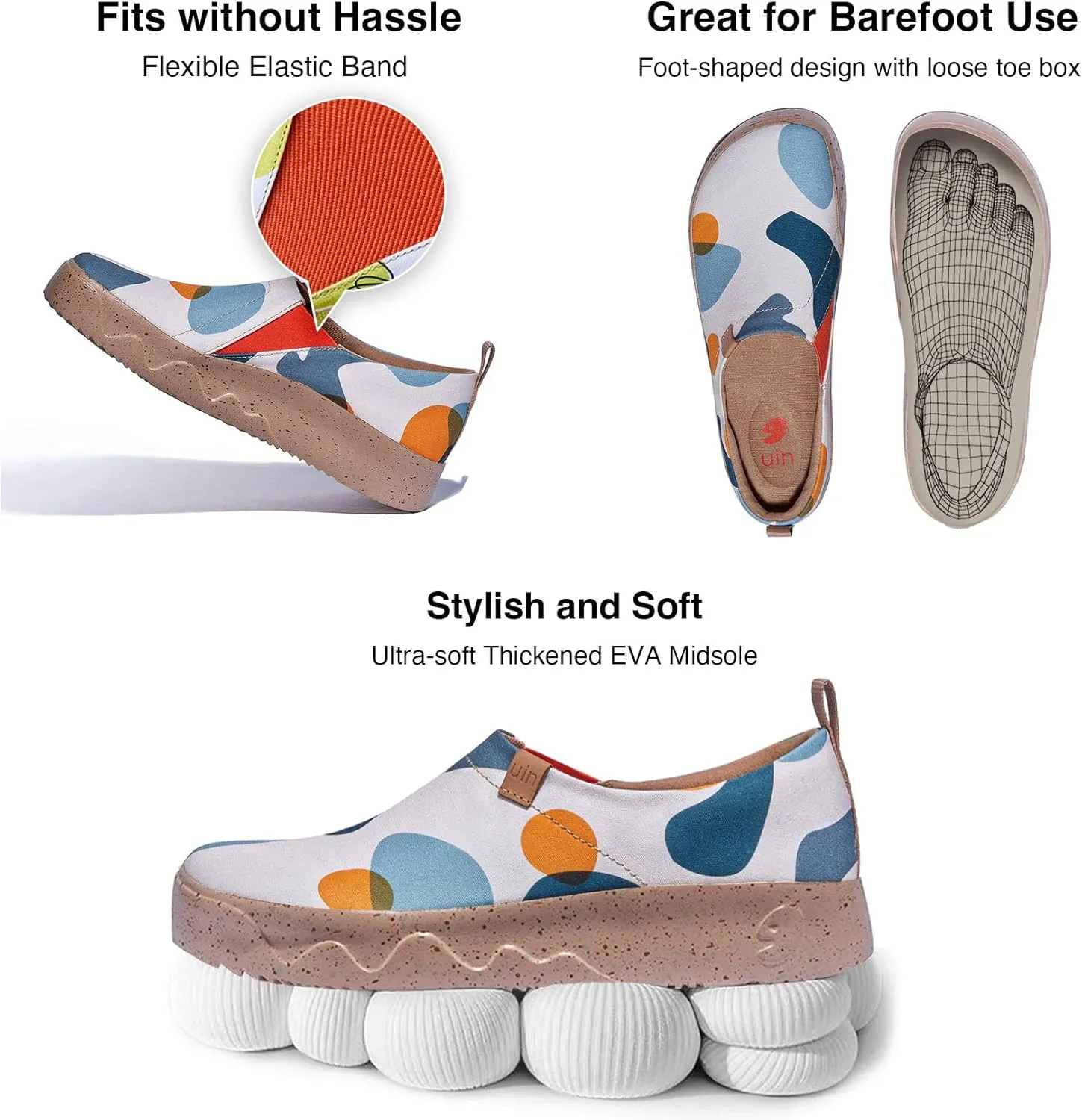 UIN Women's Art Travel Walking Shoes Slip On Casual Lightweight Wide Toe Fashion Sneaker Toledo Ⅸ
