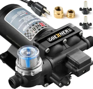 [Upgraded Version] 110V AC Fresh Water Pump, 6GPM 70 PSI Self-Priming Diaphragm Water Pump with Power Plug, Pressure Switch, Brass Connector and Strainer, for Kitchen Bathroom Garden Hose