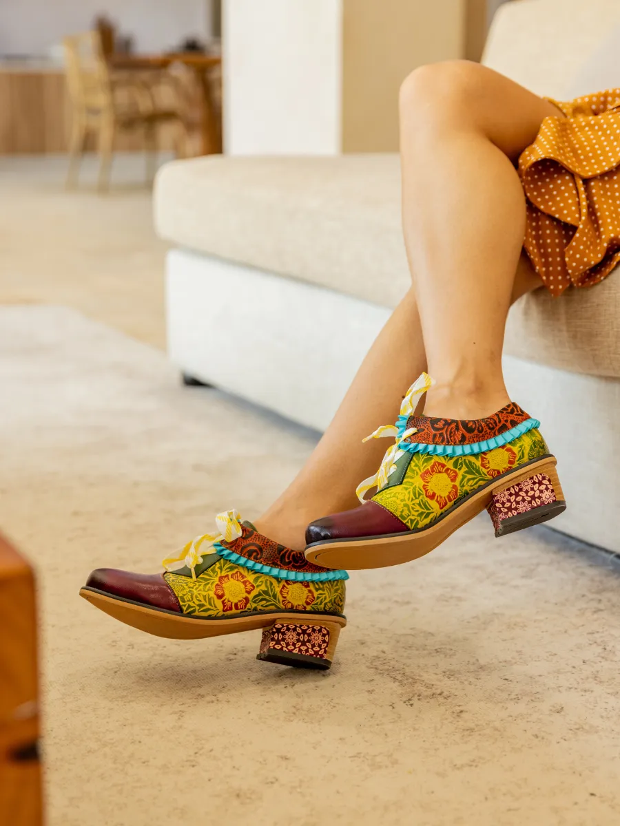 Vicconfy | Fall Roses Floral Embossed Leather Oxford - Multi