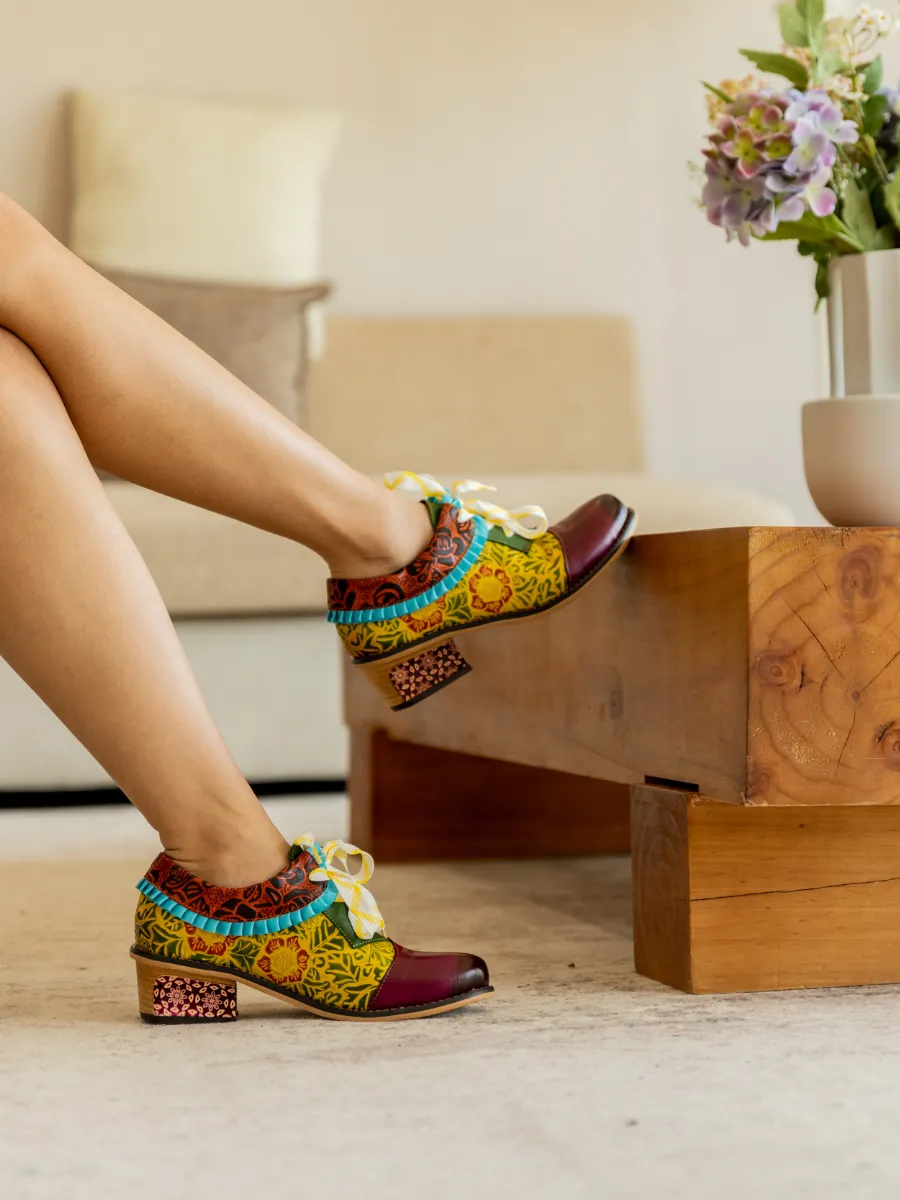 Vicconfy | Fall Roses Floral Embossed Leather Oxford - Multi