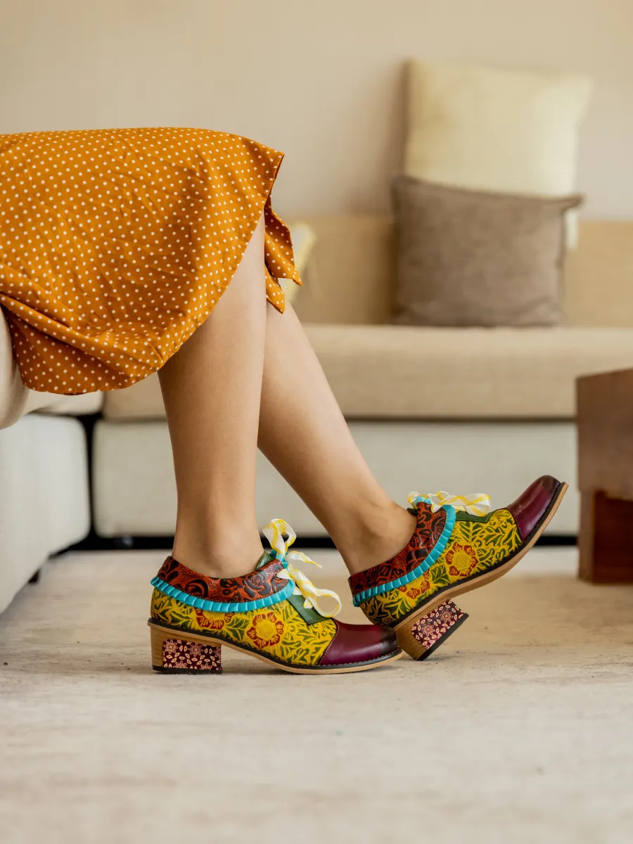 Vicconfy | Fall Roses Floral Embossed Leather Oxford - Multi