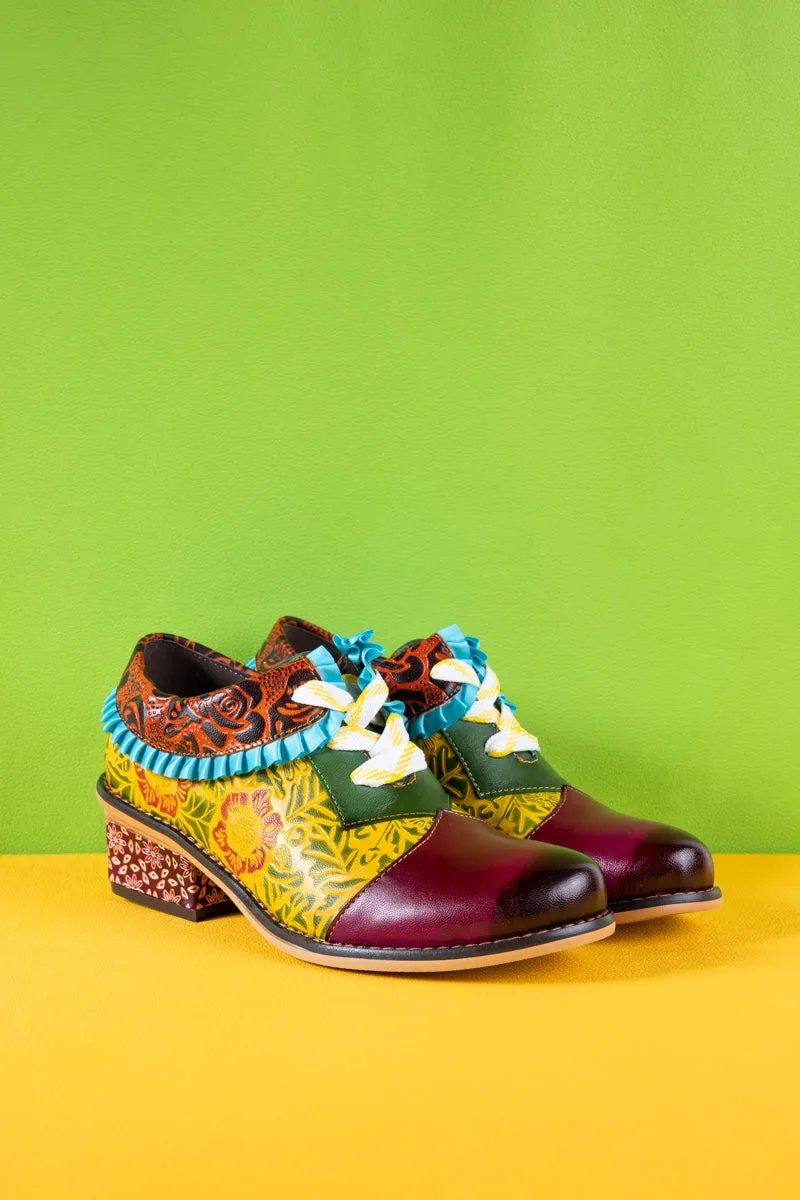 Vicconfy | Fall Roses Floral Embossed Leather Oxford - Multi