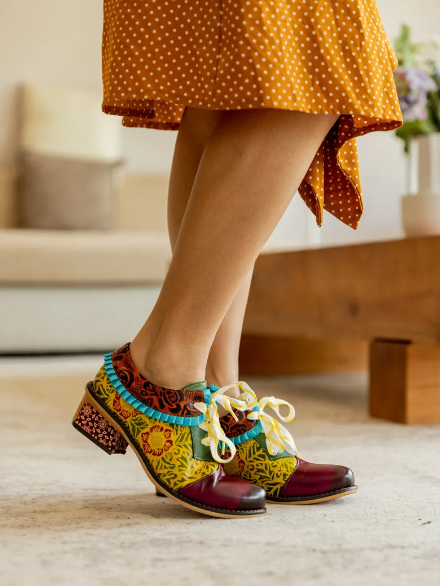 Vicconfy | Fall Roses Floral Embossed Leather Oxford - Multi