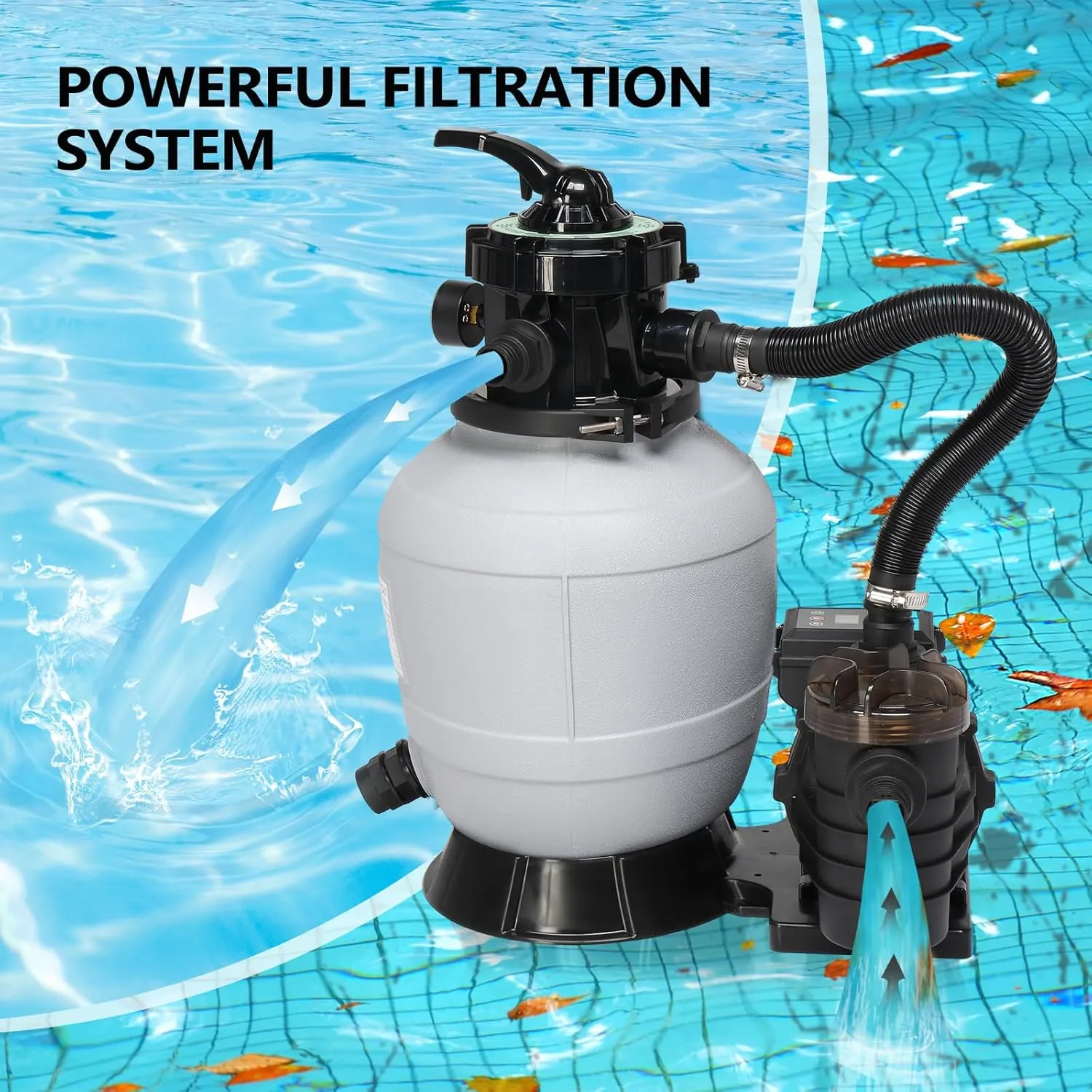 VINGLI Sand Pool Filter 12in Tank with A 1/2HP Pool Pump 115V,24H Timer Above Ground Inground Swimming Pool Pump with Filter Basket,Max 2642GPH