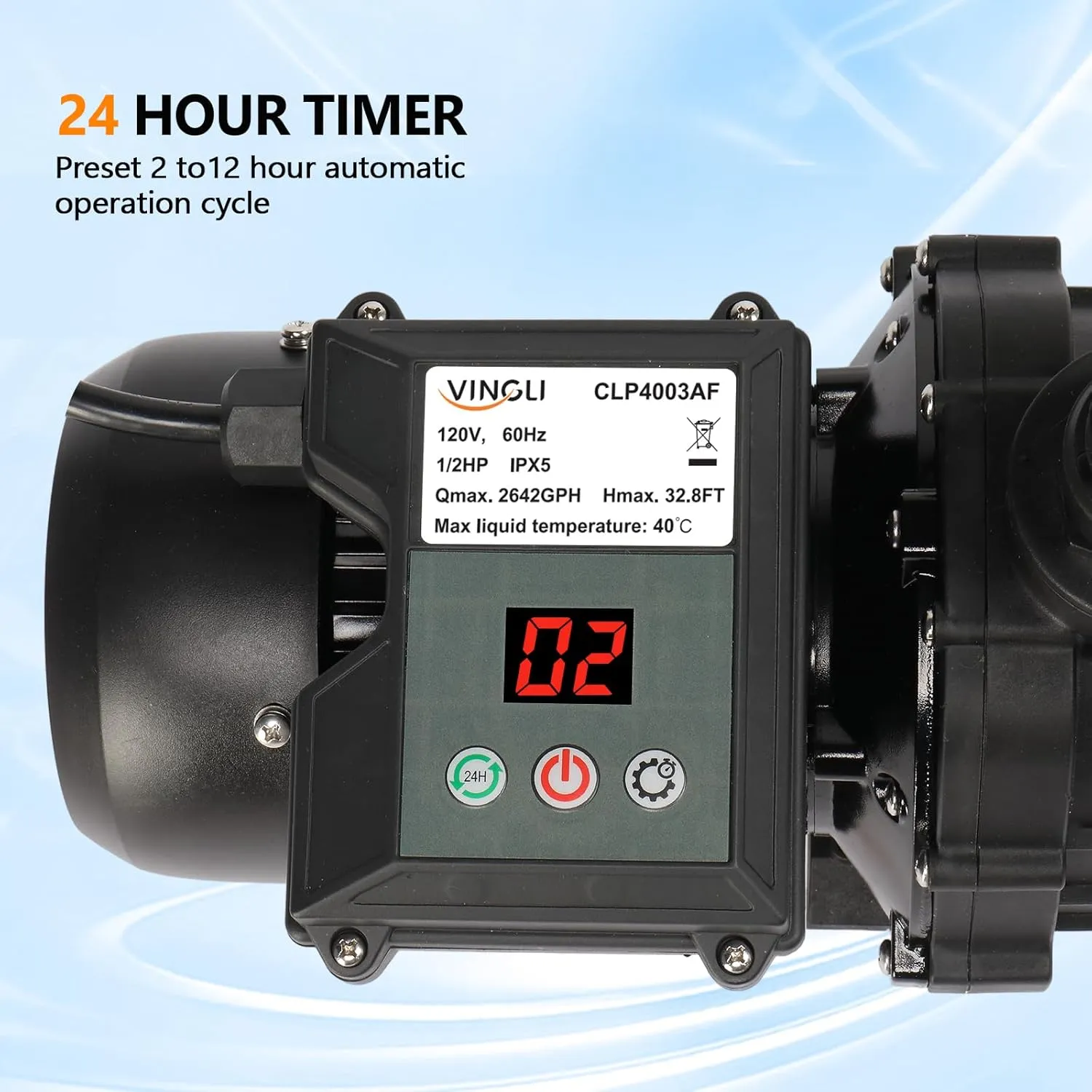 VINGLI Sand Pool Filter 12in Tank with A 1/2HP Pool Pump 115V,24H Timer Above Ground Inground Swimming Pool Pump with Filter Basket,Max 2642GPH