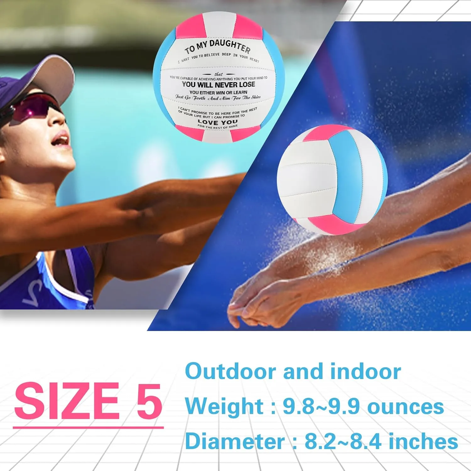 Volleyball Gift for Daughter Personalized Indoor Outdoor Sports Balls,Engraved Message Volleyballs Official Size 5 Birthday Presents from Mom Dad,with Pump