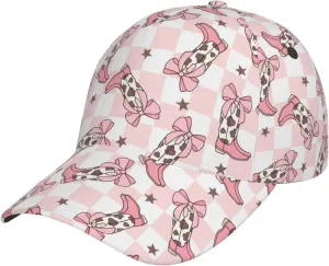 VOSERY Mens Womens Baseball Caps - Pink Checkerboard Cowgirl Boots Adjustable Hats for Women Men Dad Hat Trucker Baseball Cap