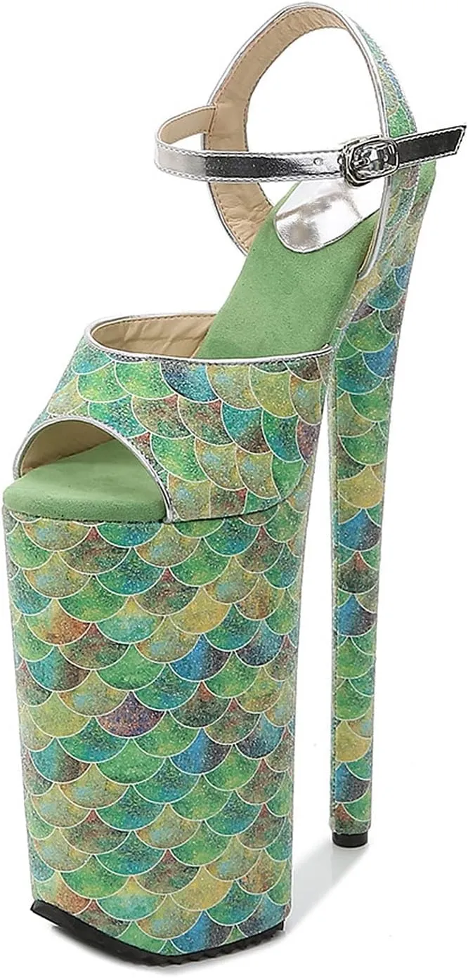 WOilERQ Women's Open-Toe Platform Pumps Buckle Strap Heeled Sandals Candy-Colored Catwalk Plus-Size Heels Summer Nightclub Head Show High Heels