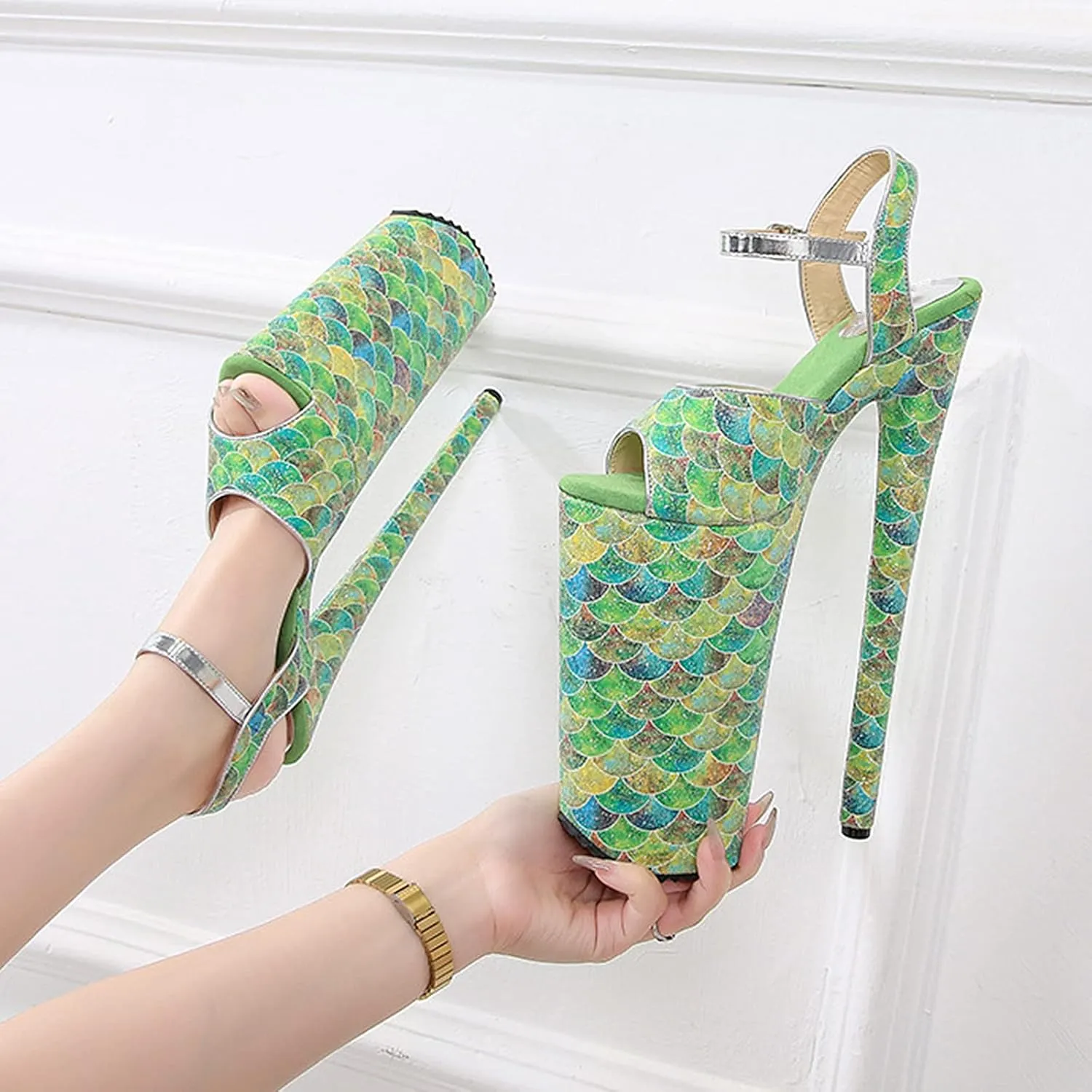 WOilERQ Women's Open-Toe Platform Pumps Buckle Strap Heeled Sandals Candy-Colored Catwalk Plus-Size Heels Summer Nightclub Head Show High Heels