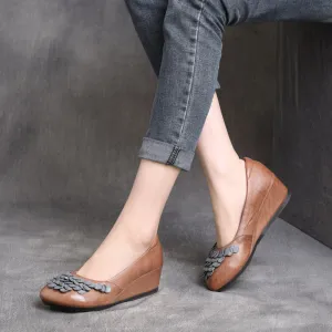 Women Retro Leather Wedge Pump