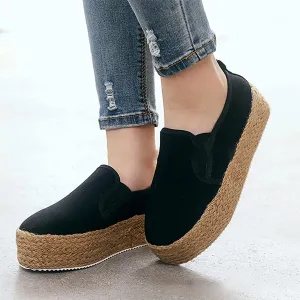 Women Sandals Espadrilles with Platform Tread Sole Flat Platform Slip-On Platform Hemp Rope Shoes Casual and Comfortable