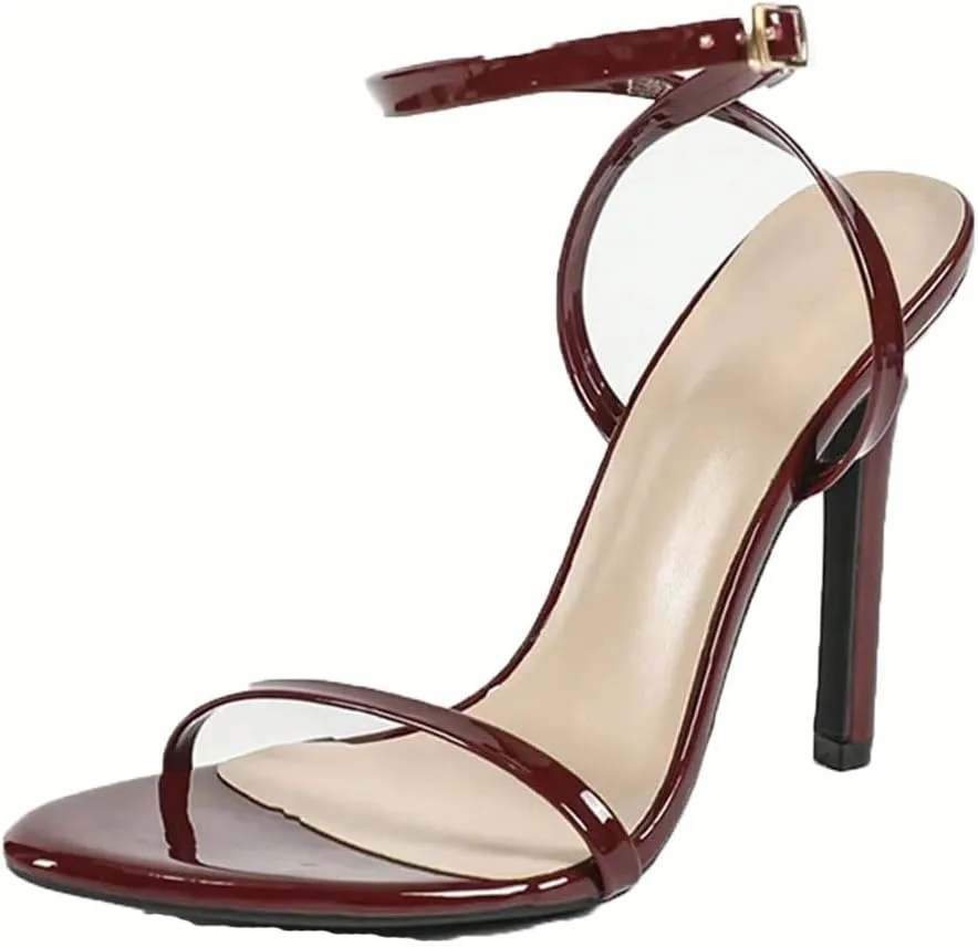 Women Summer Wine Red Designer Ankle Strap Sandals Open Toe Thin High Heel Formal Evening Wedding Shoes