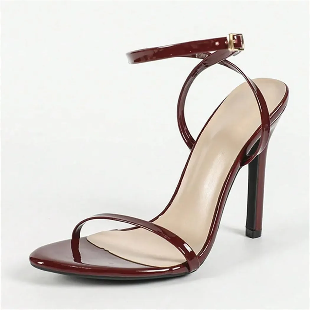 Women Summer Wine Red Designer Ankle Strap Sandals Open Toe Thin High Heel Formal Evening Wedding Shoes
