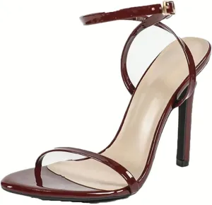 Women Summer Wine Red Designer Ankle Strap Sandals Open Toe Thin High Heel Formal Evening Wedding Shoes