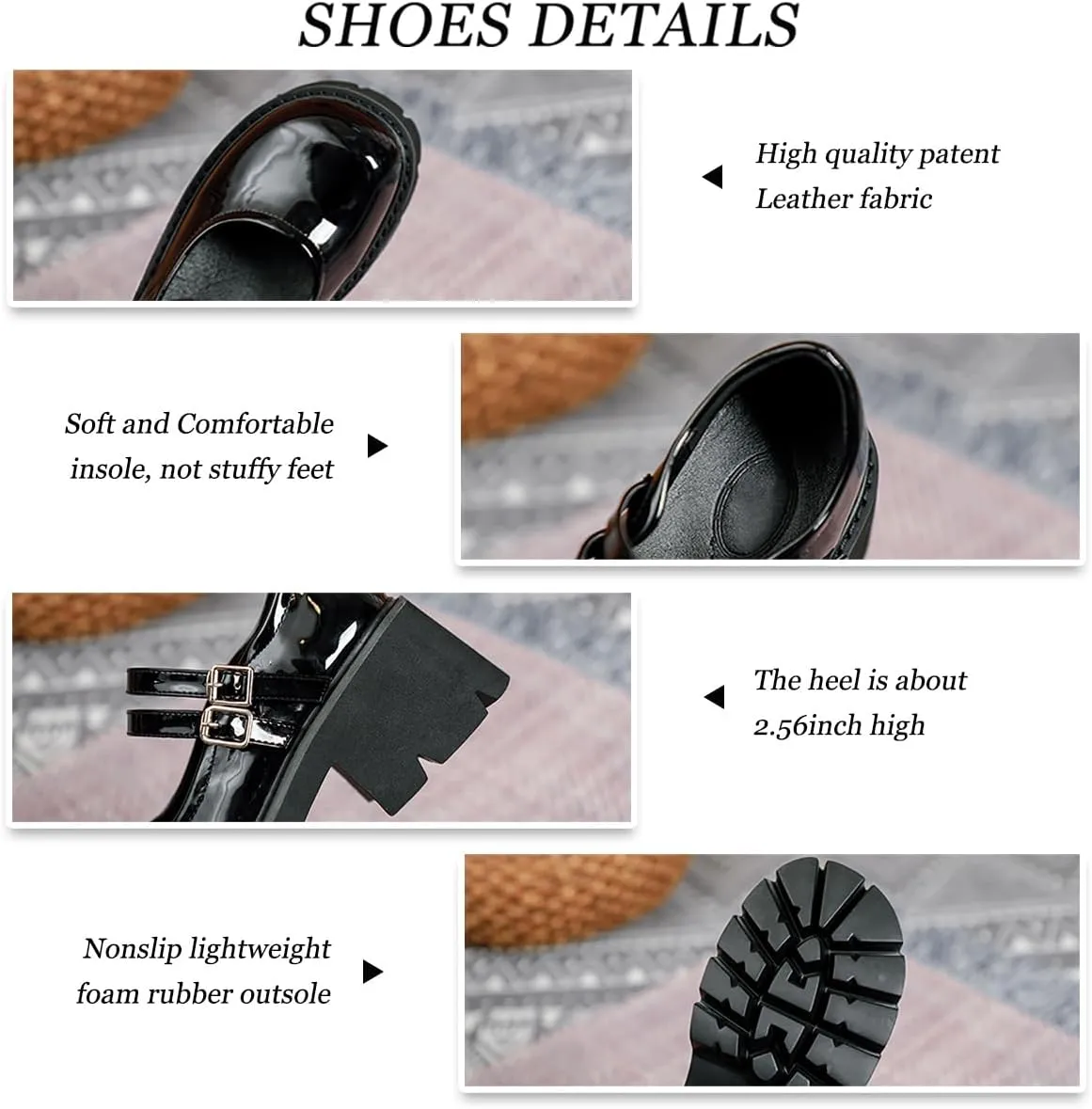 Women's Black Platform Mary Janes Chunky Heel Goth Shoes Y2K Dress Pumps with Anke Strap