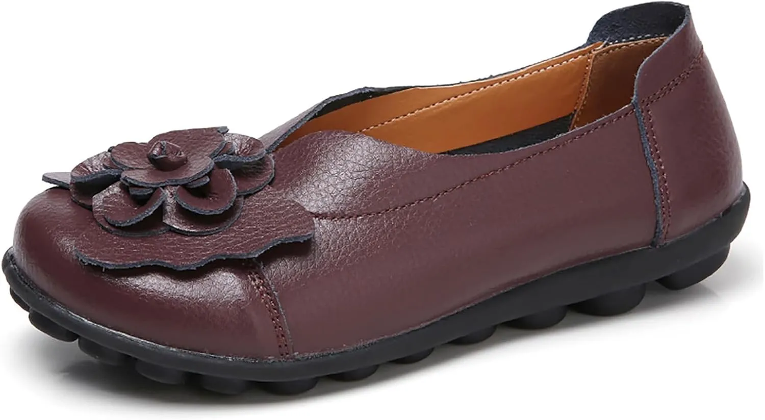 Womens Genuine Leather Loafers Wide Width Slip on Casual Round Toe Moccasins Driving Flats Lightweight Mom Nurse Walking Shoes
