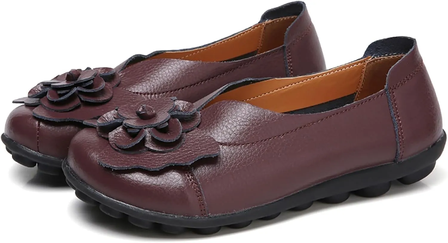 Womens Genuine Leather Loafers Wide Width Slip on Casual Round Toe Moccasins Driving Flats Lightweight Mom Nurse Walking Shoes