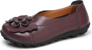 Womens Genuine Leather Loafers Wide Width Slip on Casual Round Toe Moccasins Driving Flats Lightweight Mom Nurse Walking Shoes