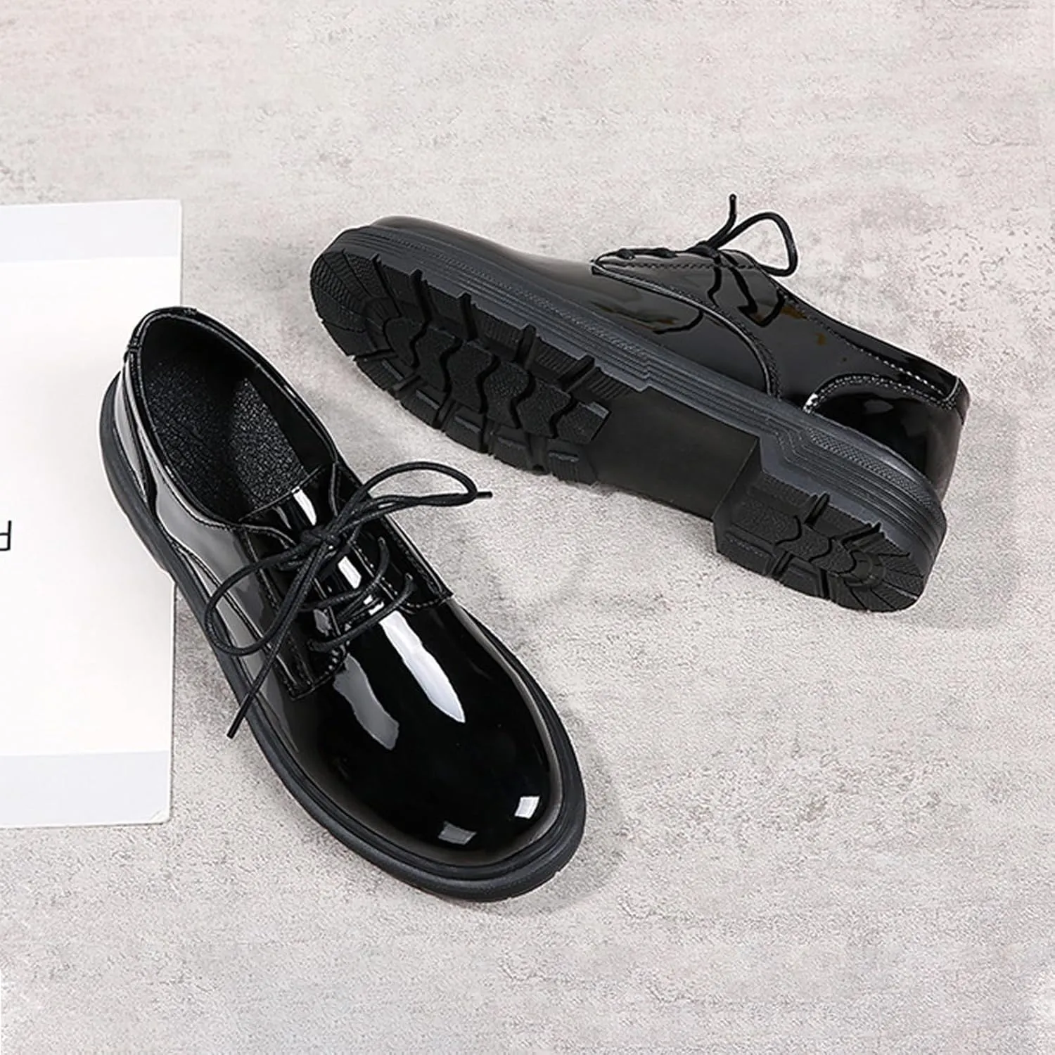 Women's Leather Chunky Platform Oxfords Classic Round Toe Lace-Up Anti-Slip Lug Soft Bottom Dress Shoes Casual Breathable Work Business Office Walking Shoe