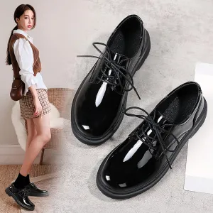 Women's Leather Chunky Platform Oxfords Classic Round Toe Lace-Up Anti-Slip Lug Soft Bottom Dress Shoes Casual Breathable Work Business Office Walking Shoe