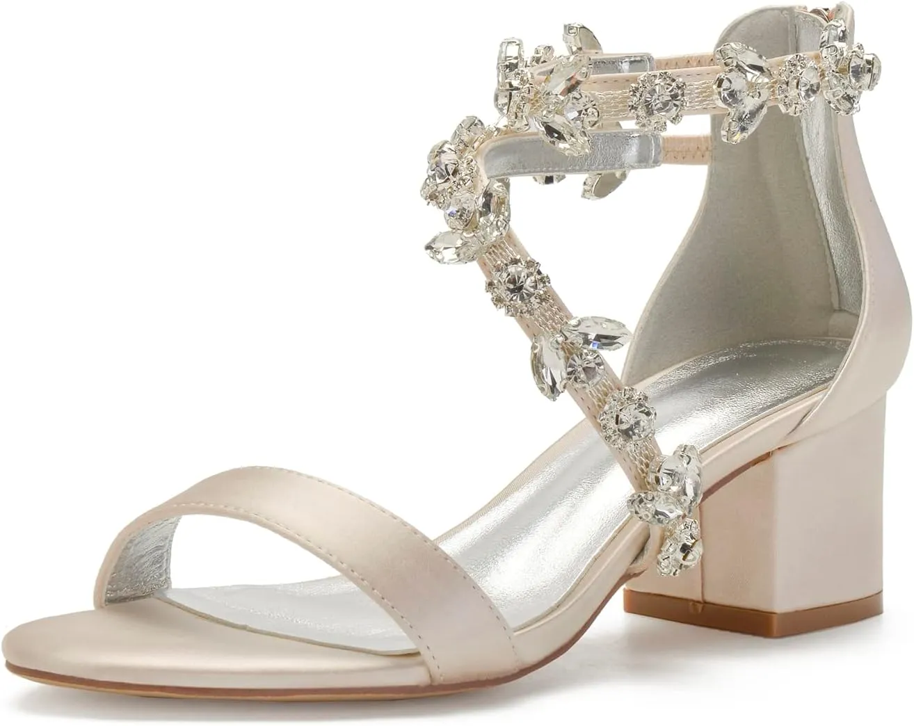 Women's Low Block Heel Sandals Chunky Ankle Strap Crystal Wedding Dress Shoes Low Heel Comfortable Pump Sandals