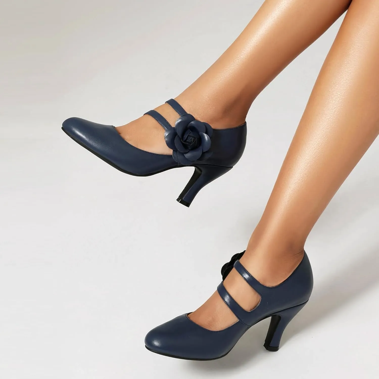 Women's Mary Jane Close Round Toe 1930s Vintage 1950s Heels Flower Double Straps Retro 1920s Victorian Pumps Shoes