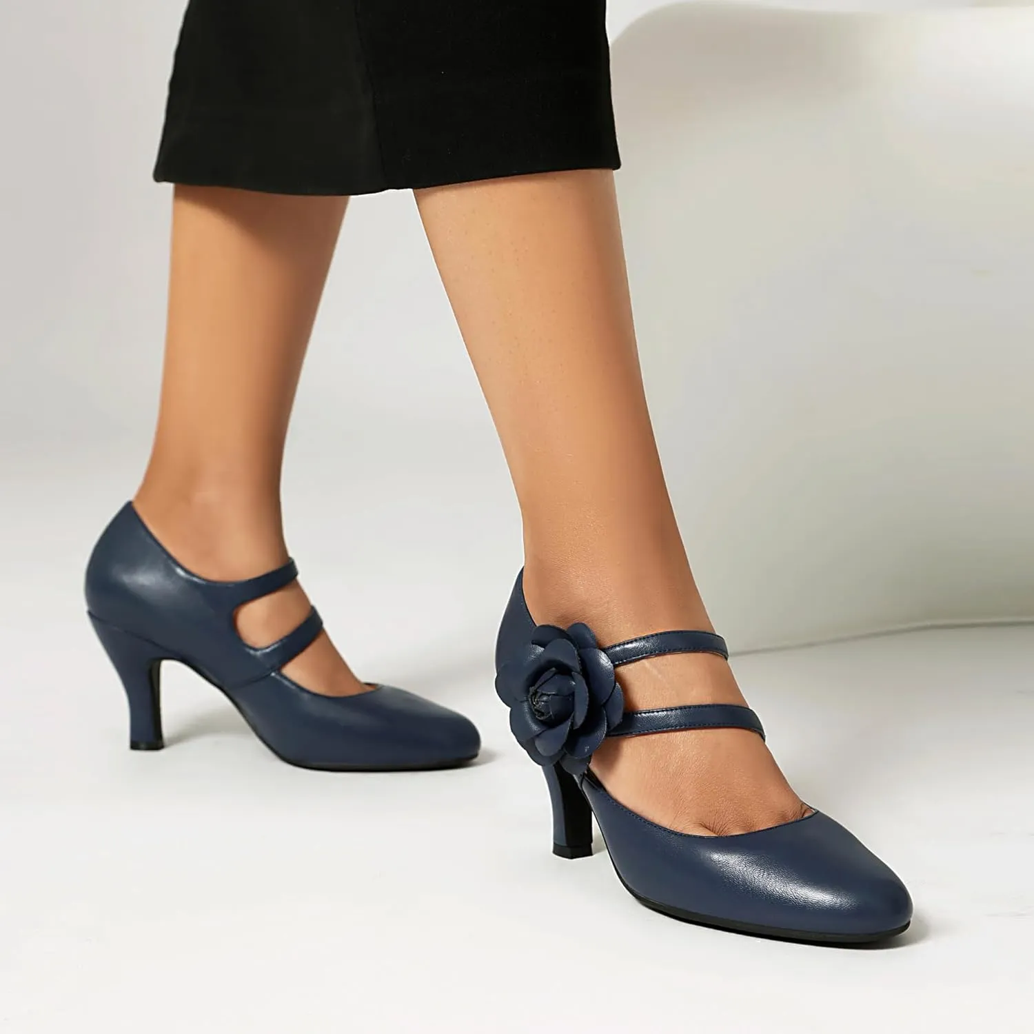 Women's Mary Jane Close Round Toe 1930s Vintage 1950s Heels Flower Double Straps Retro 1920s Victorian Pumps Shoes