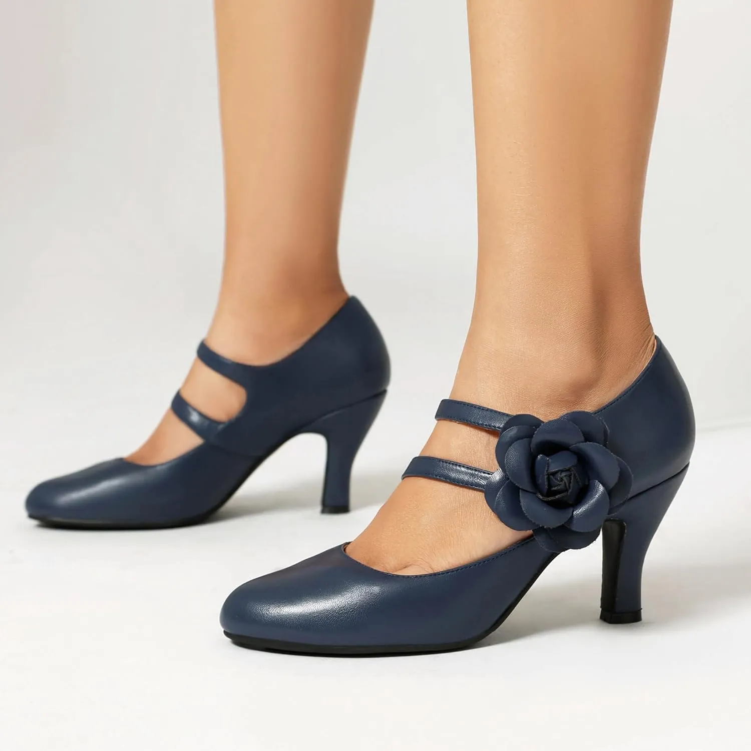 Women's Mary Jane Close Round Toe 1930s Vintage 1950s Heels Flower Double Straps Retro 1920s Victorian Pumps Shoes