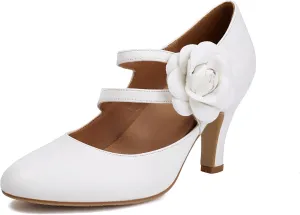 Women's Mary Jane Close Round Toe 1930s Vintage 1950s Heels Flower Double Straps Retro 1920s Victorian Pumps Shoes